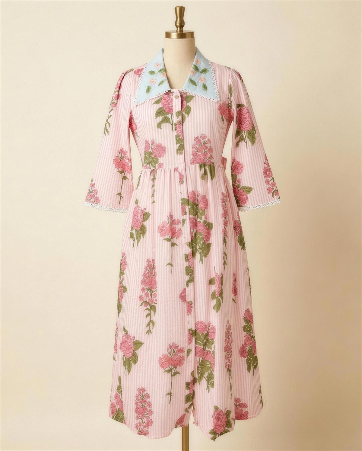 Pink Striped Collar Dress