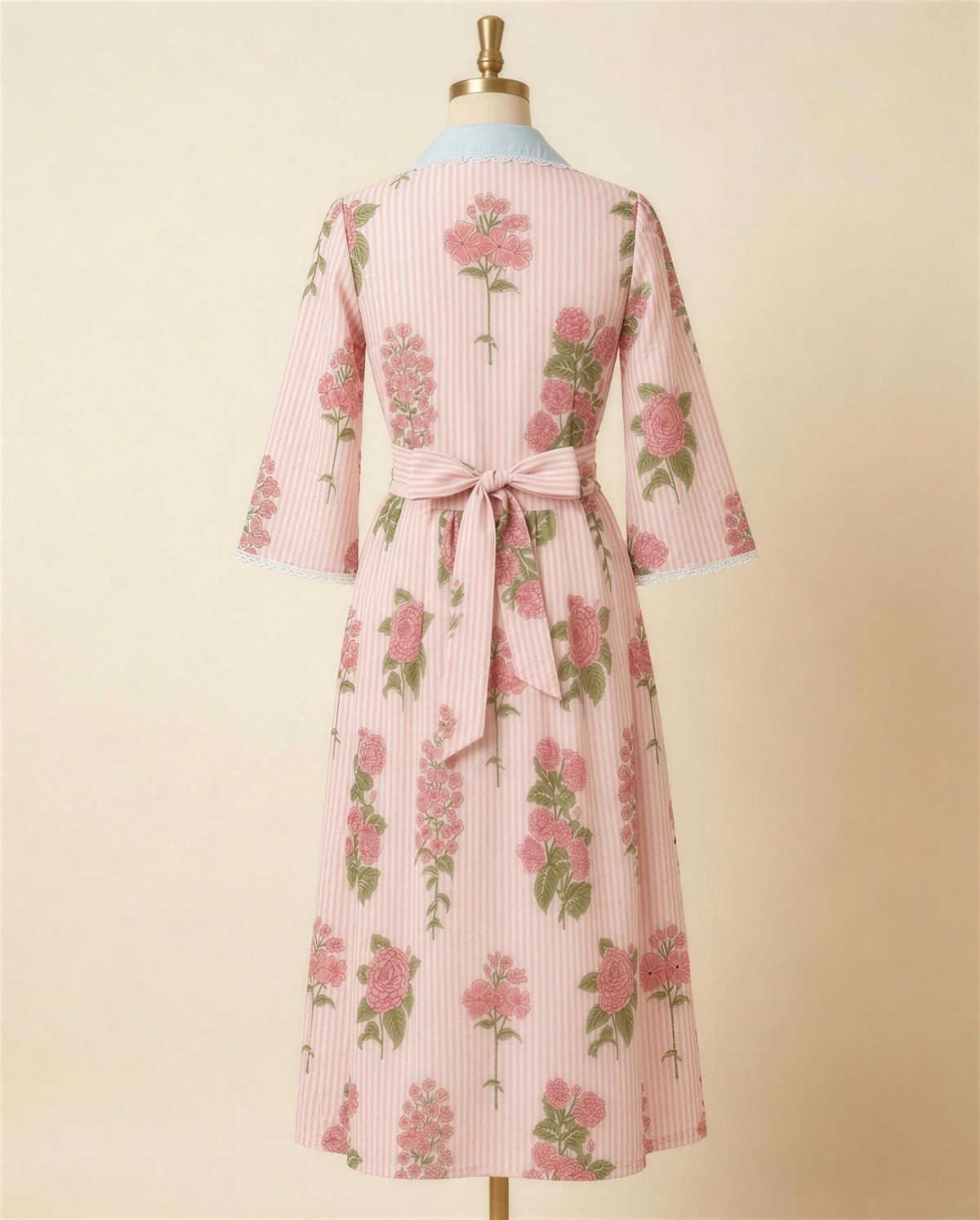 Pink Striped Collar Dress, Back