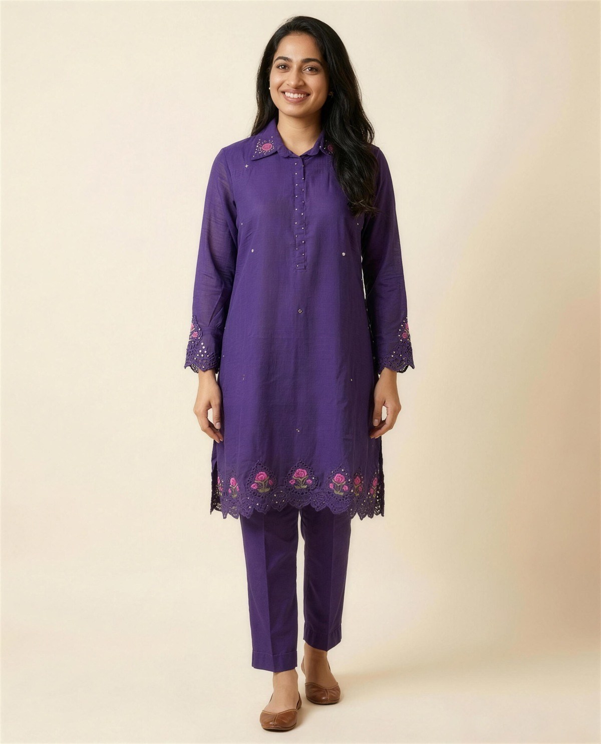 Purple Mirror Co-Ord Set, On model