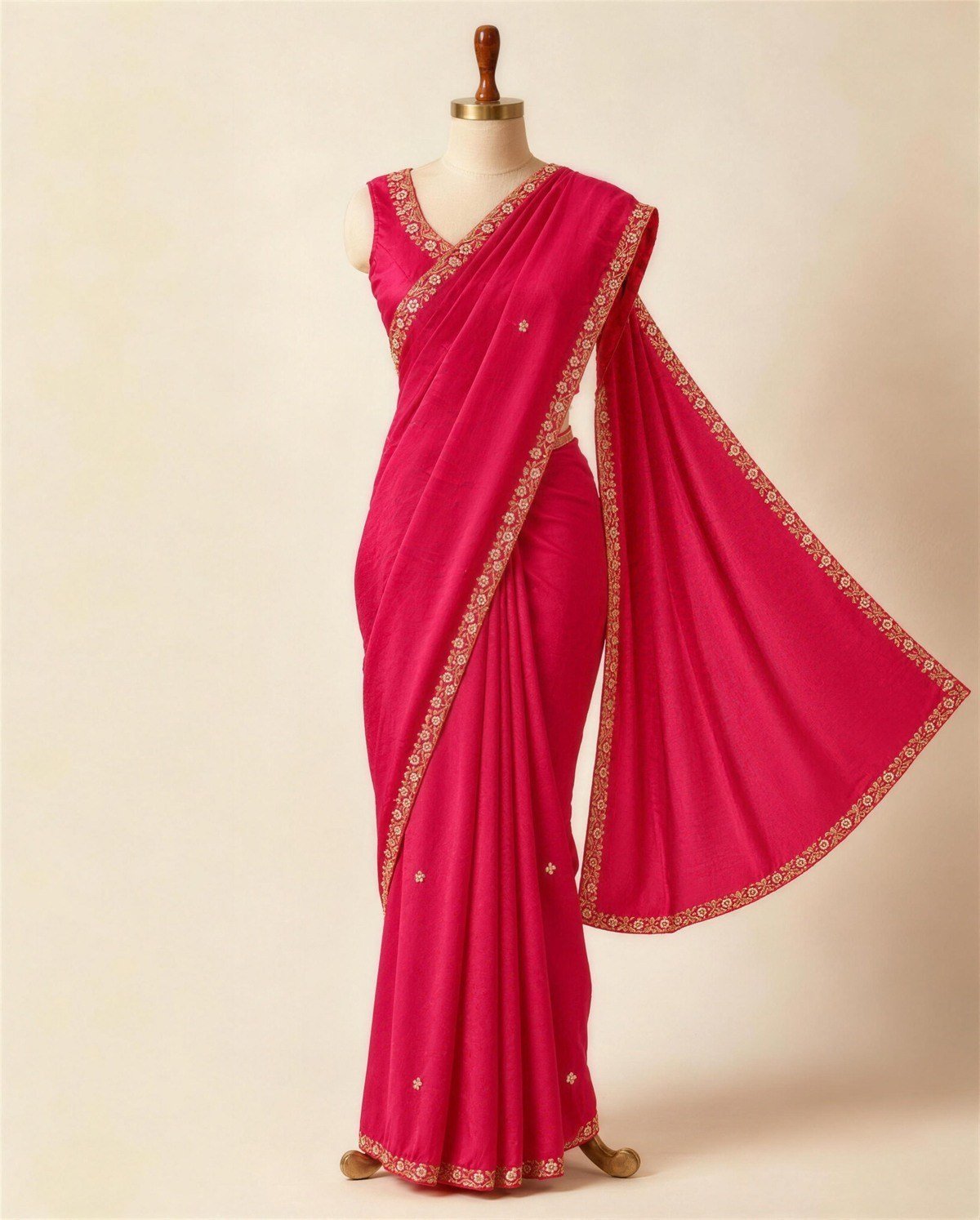 Rani Pink Embroidered Saree