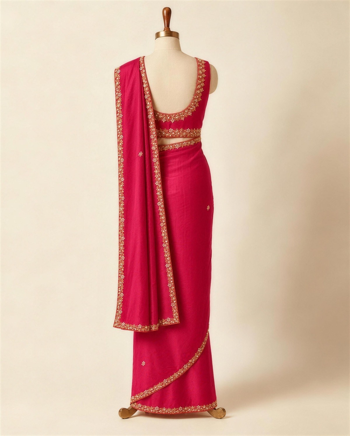 Rani Pink Embroidered Saree, Back