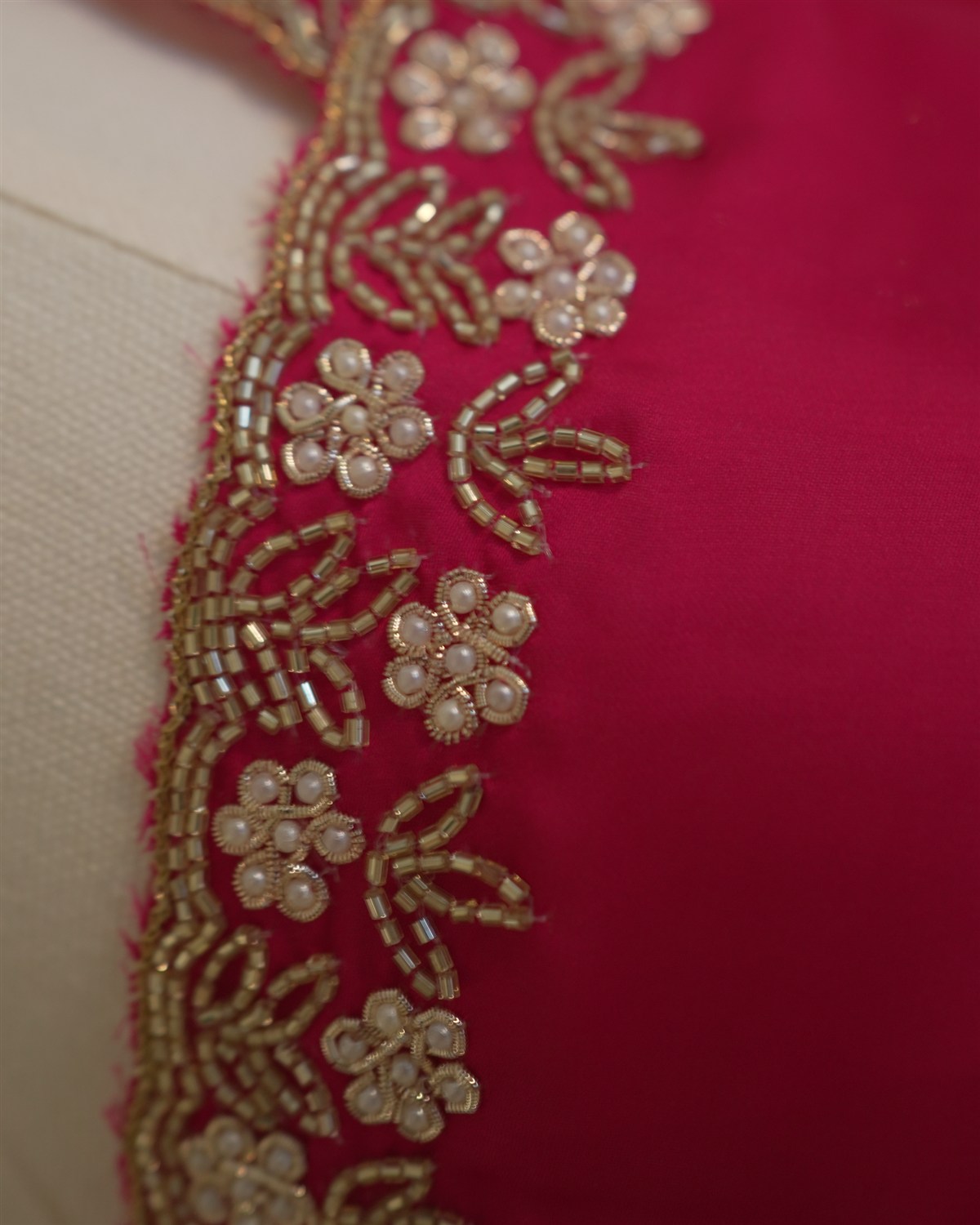 Rani Pink Embroidered Saree, Detail