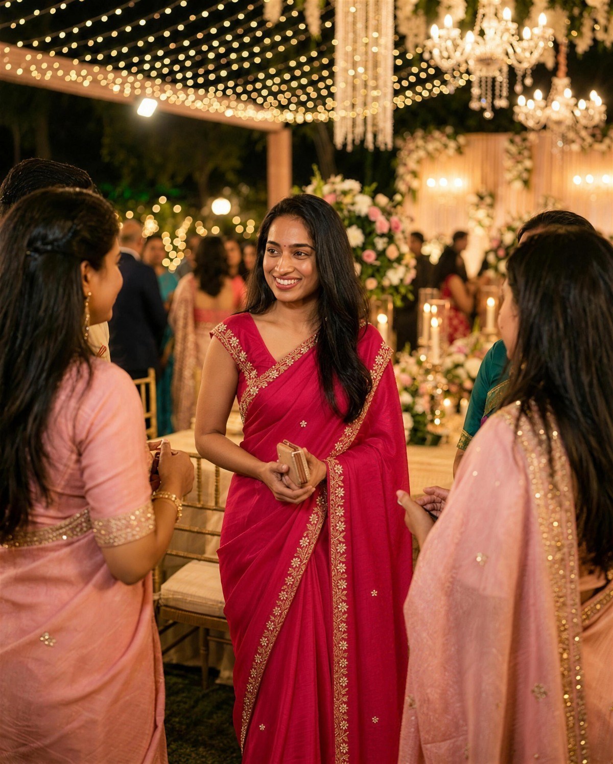Rani Pink Embroidered Saree, Styled