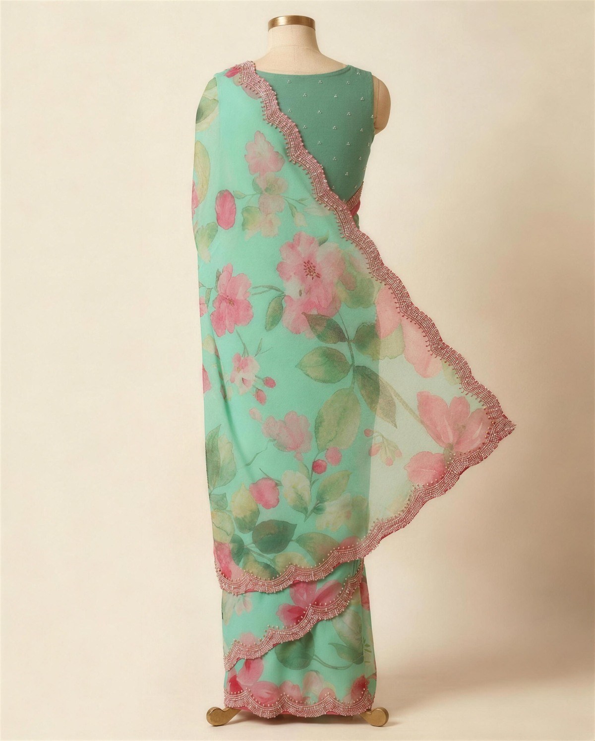 Sea Green Watercolour Saree, Back