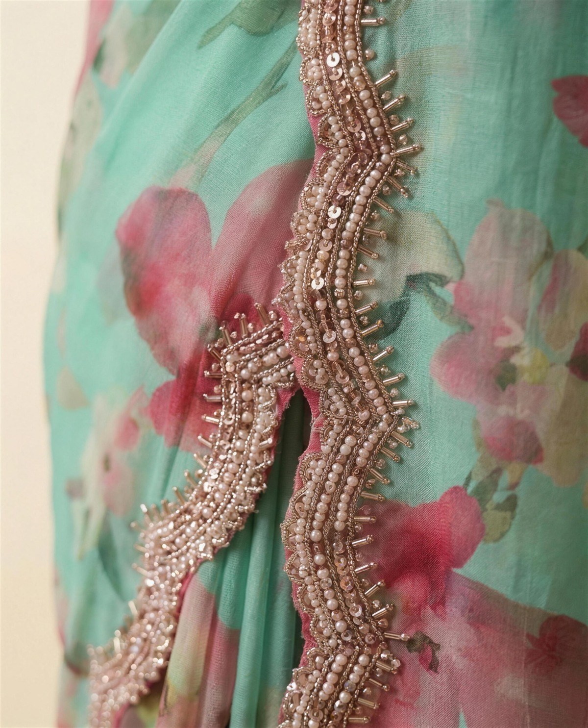 Sea Green Watercolour Saree, Detail