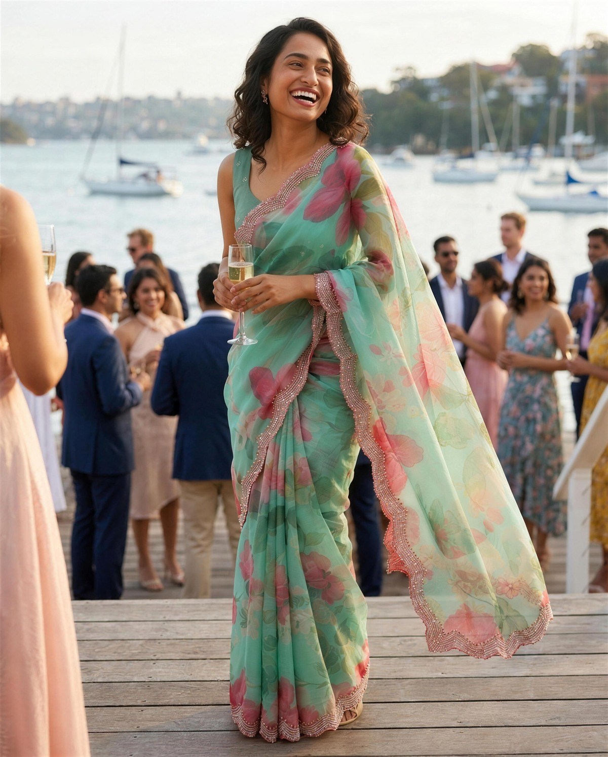 Sea Green Watercolour Saree, Styled