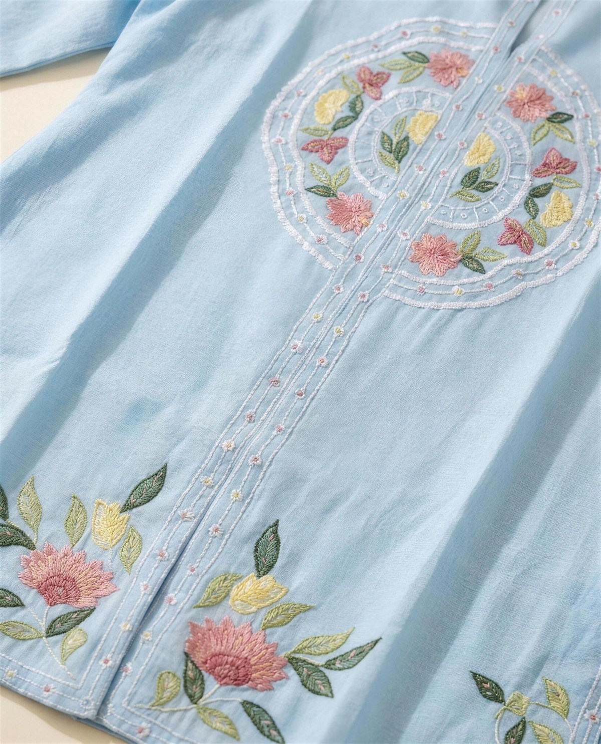 Sky Blue Cotton Co-Ord Set, Detail