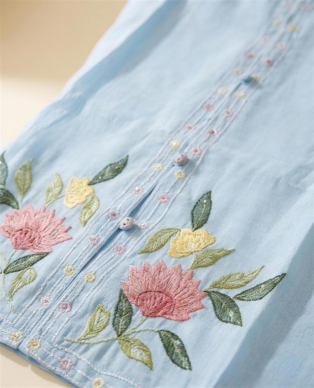 Sky Blue Cotton Co-Ord Set, Detail