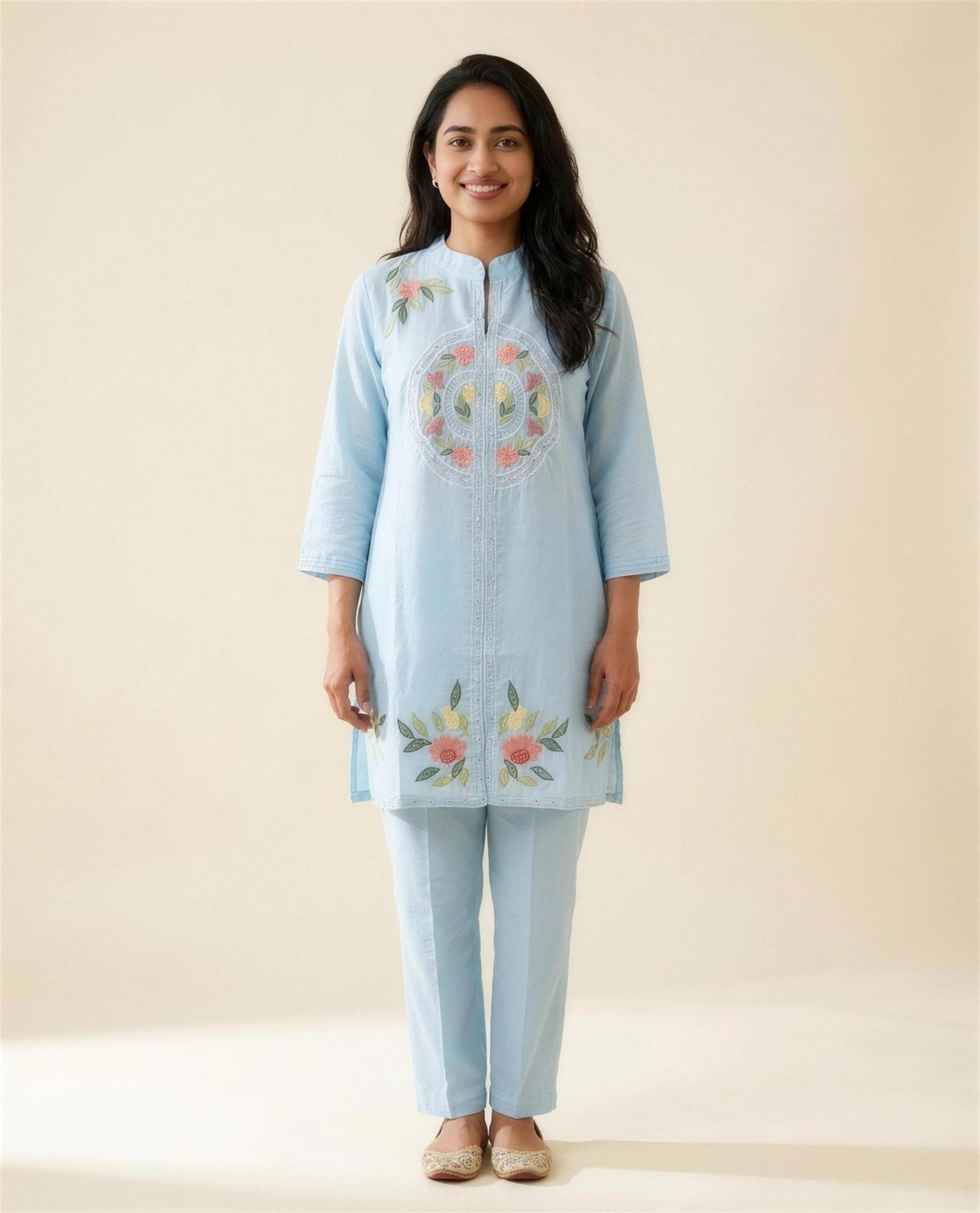 Sky Blue Cotton Co-Ord Set, On model