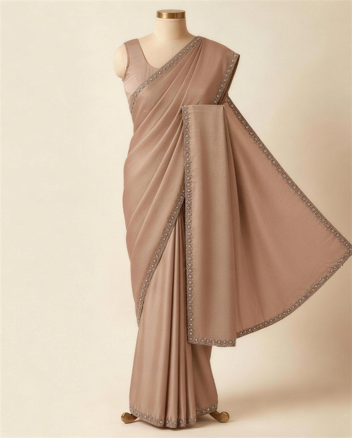Taupe Embroidered Saree