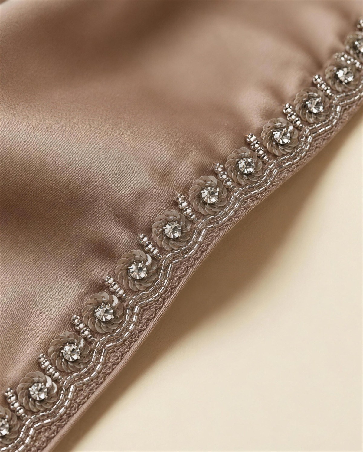 Taupe Embroidered Saree, Detail