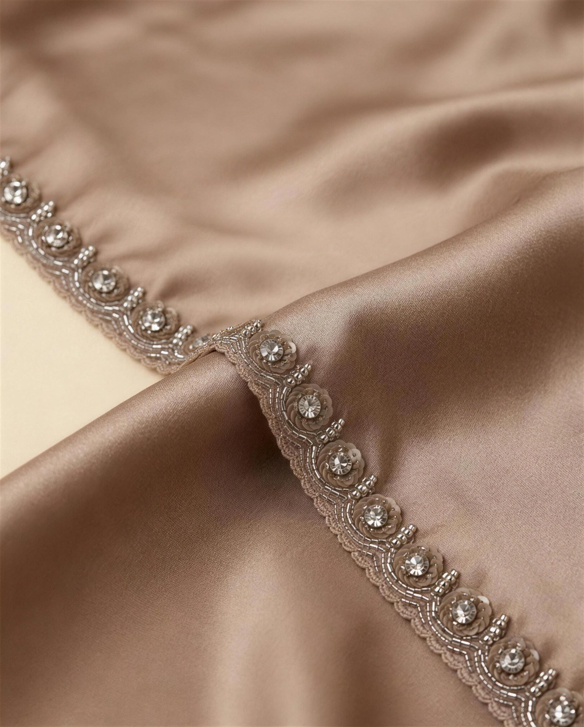 Taupe Embroidered Saree, Detail