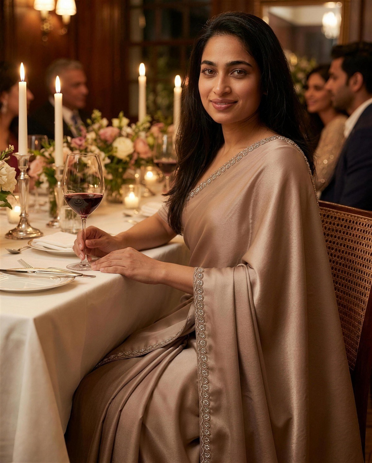 Taupe Embroidered Saree, Styled