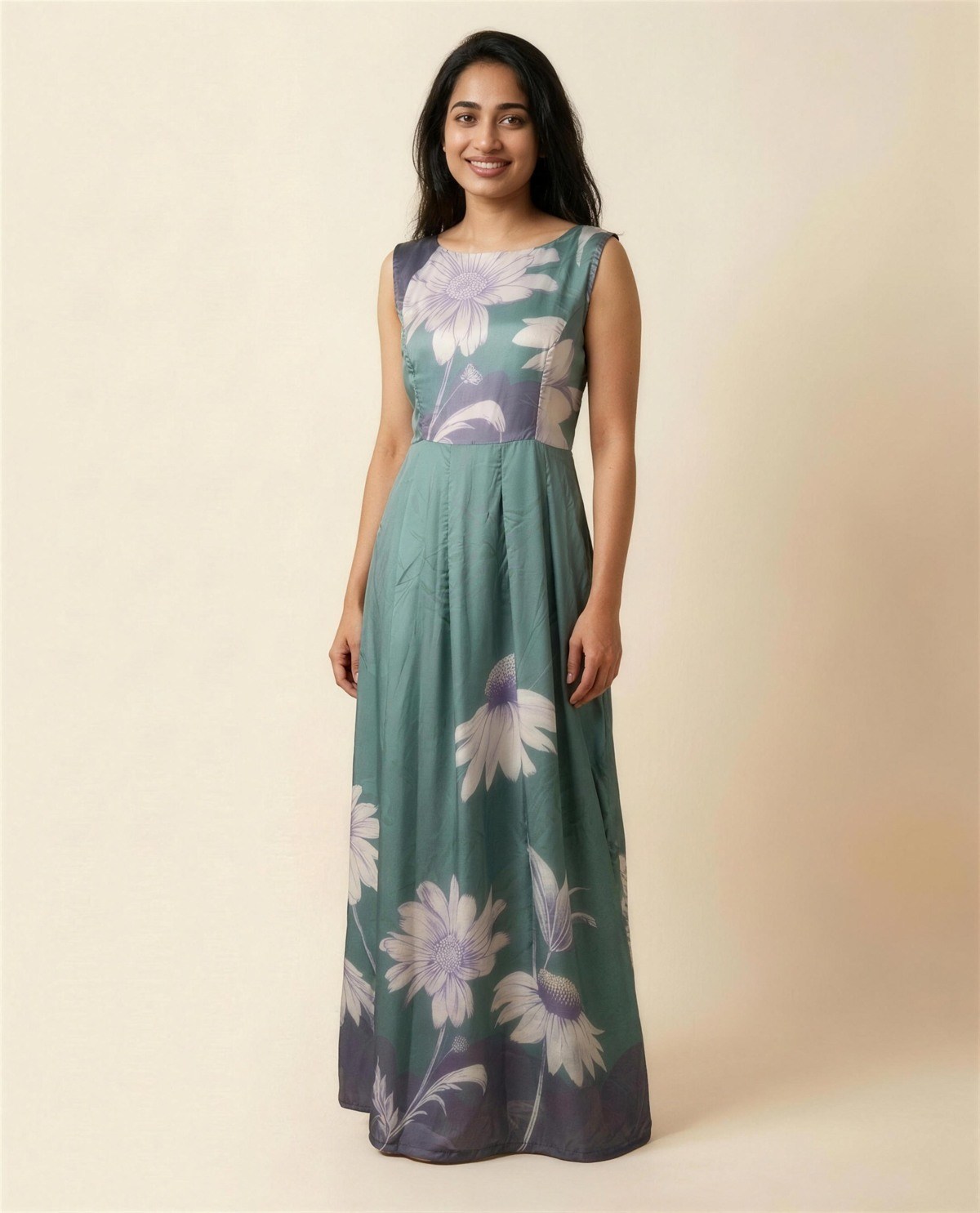 Teal Daisy Gown, On model