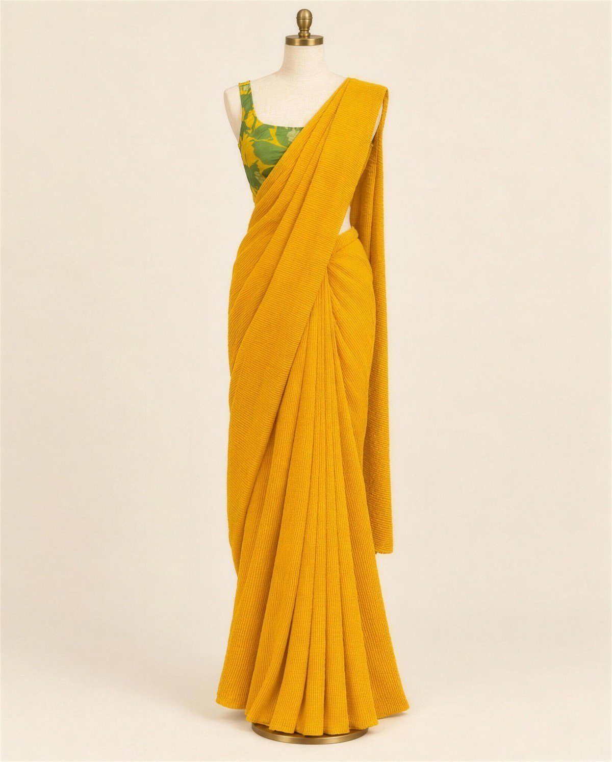 Yellow Crushed Crepe Saree