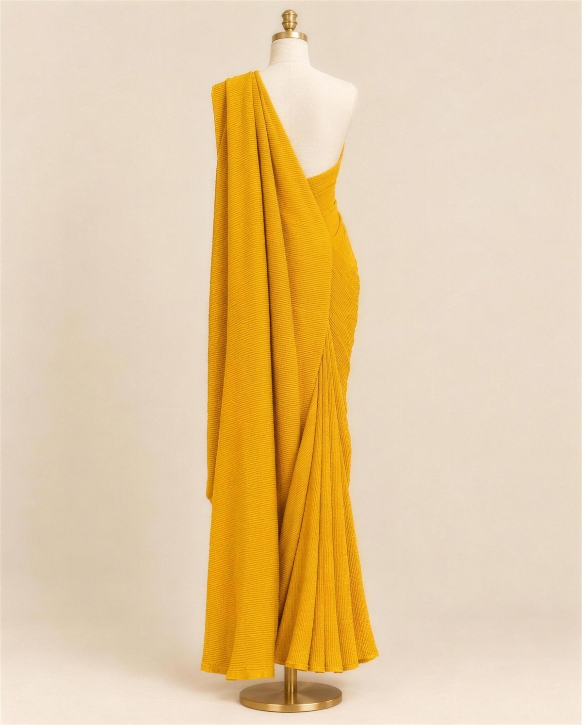 Yellow Crushed Crepe Saree, Back