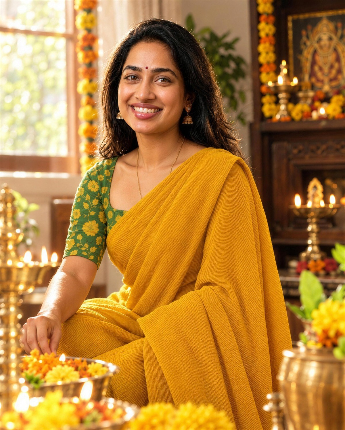 Yellow Crushed Crepe Saree, Styled