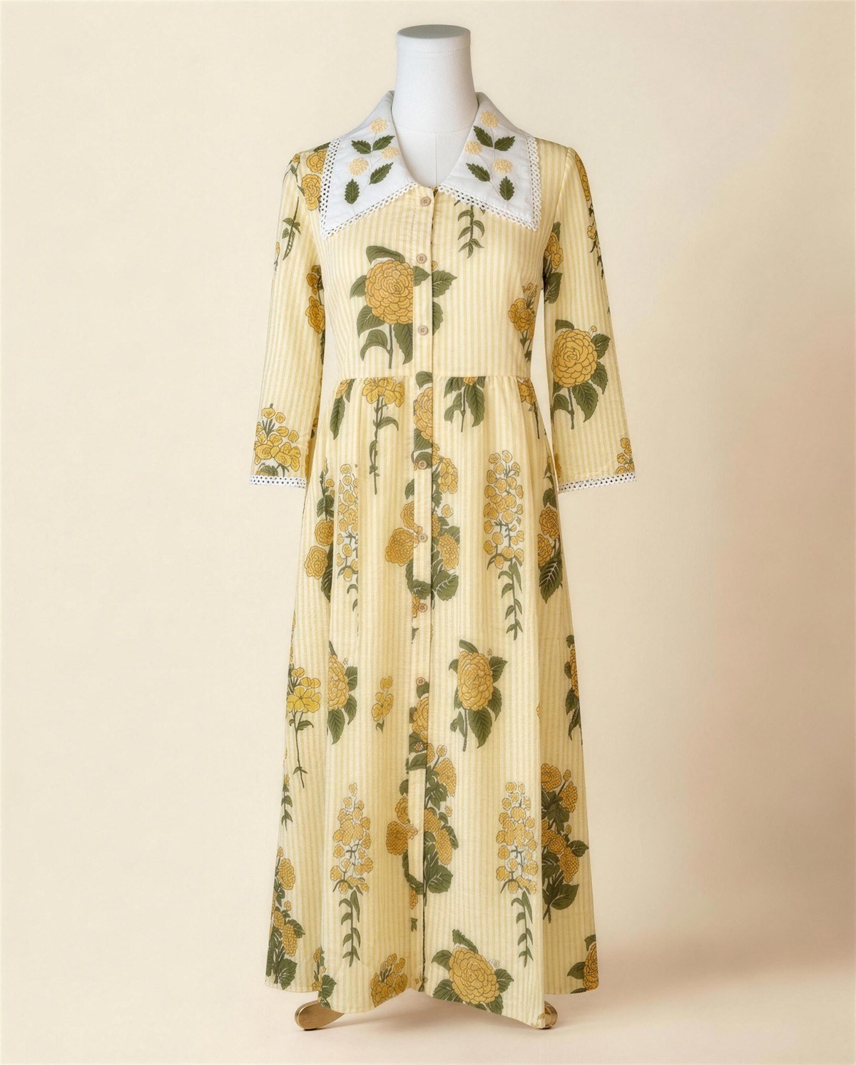 Yellow Striped Collar Dress